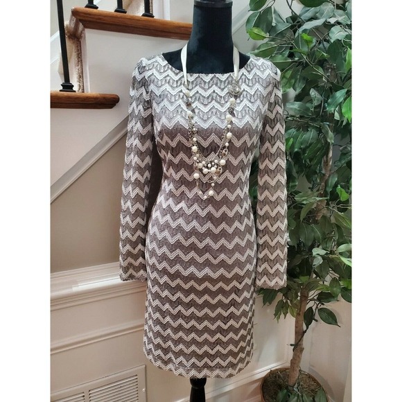 Jessica H Women's Gray Cotton Round Neck Long Sleeve Knee Length Dress Size 10 - Picture 2 of 11